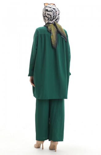 Kolu Lastikli Tunik Pantolon İkili Takım 0103-03 Zümrüt Yeşili