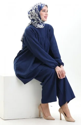 Kolu Lastikli Tunik Pantolon İkili Takım 0103-04 İndigo