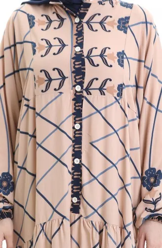 Rechterkraagjurk Met Patroon 2075-01 Mink Marineblauw 2075-01