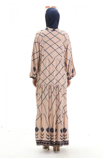 Rechterkraagjurk Met Patroon 2075-01 Mink Marineblauw 2075-01