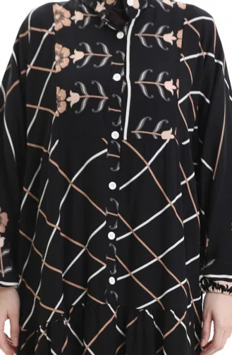 Rechterkraagjurk Met Patroon 2075-03 Zwart Melkkoffie 2075-03