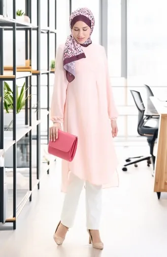 تونيك طويل بتفاصيل إطار 4105-01 بودرة 4105-01