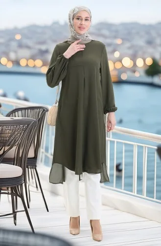 Frame Gedetailleerde Lange Tuniek 4105-02 Donkergroen 4105-02