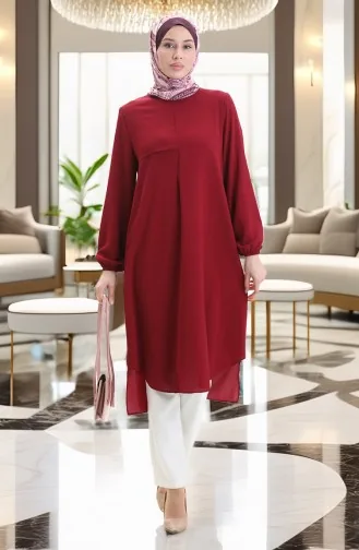 Frame Gedetailleerde Lange Tuniek 4105-03 Claret Rood 4105-03