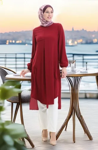 Frame Gedetailleerde Lange Tuniek 4105-03 Claret Rood 4105-03