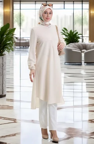 تونيك طويل بإطار مفصل 4105-05 كريمي 4105-05