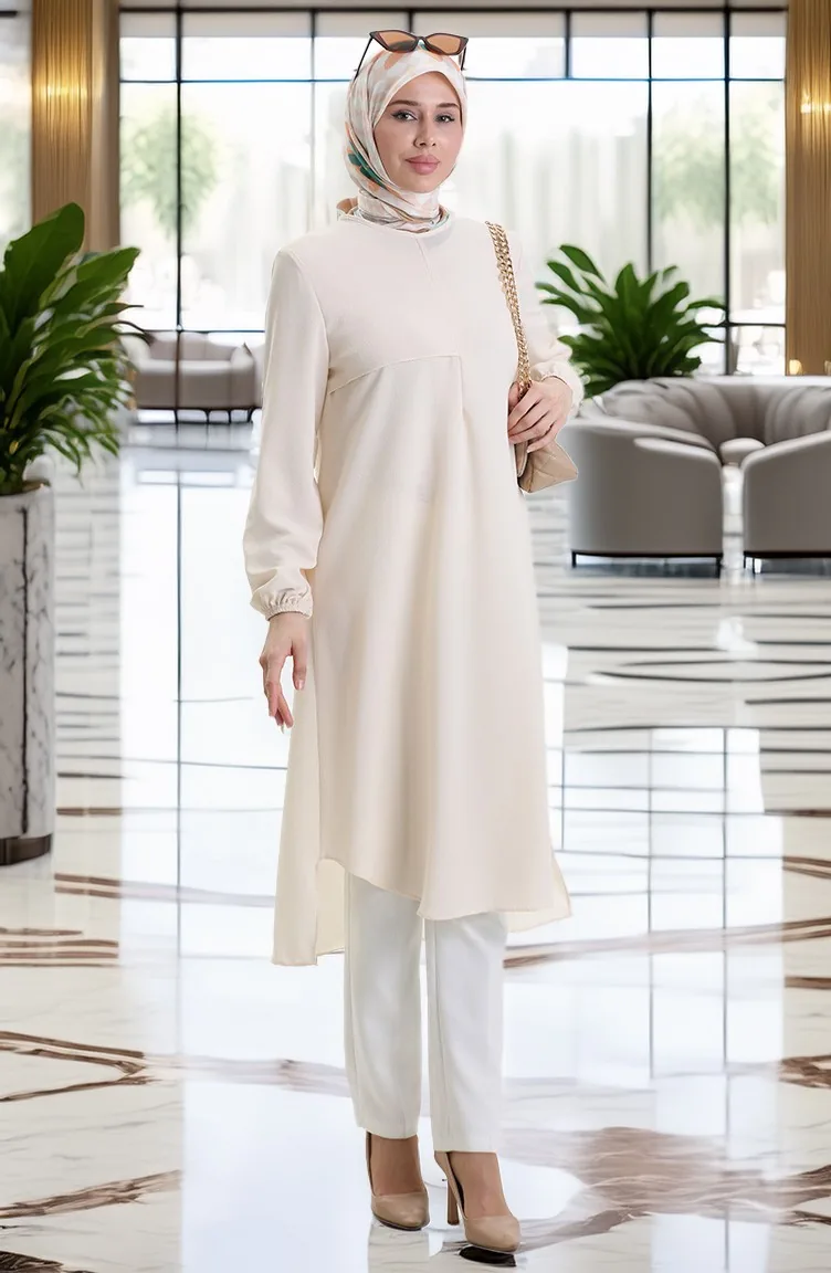 تونيك طويل بإطار مفصل 4105-05 كريمي 4105-05