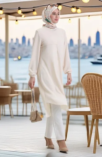 تونيك طويل بإطار مفصل 4105-05 كريمي 4105-05