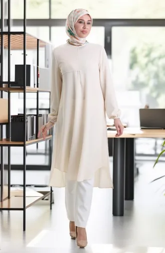 تونيك طويل بإطار مفصل 4105-05 كريمي 4105-05