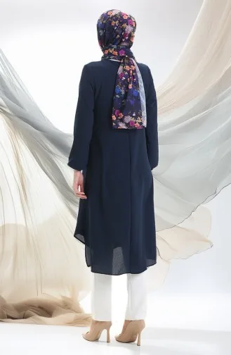 Çerçeve Detaylı Uzun Tunik 4105-07 Lacivert