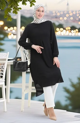 Frame Gedetailleerde Lange Tuniek 4105-08 Zwart 4105-08