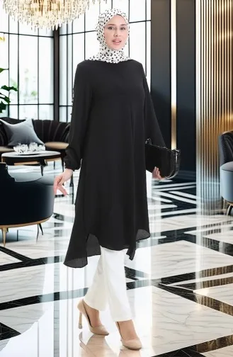 Frame Gedetailleerde Lange Tuniek 4105-08 Zwart 4105-08