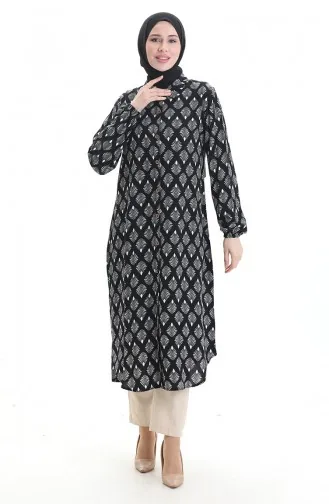 Tunique Longue Boutonnée 0092-02 Noir Et Blanc 0092-02