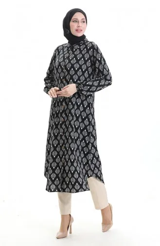 Tunique Longue Boutonnée 0092-02 Noir Et Blanc 0092-02