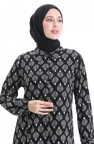 Tunique Longue Boutonnée 0092-02 Noir Et Blanc 0092-02