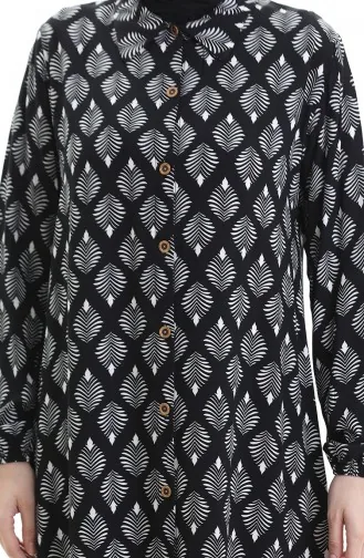 Tunique Longue Boutonnée 0092-02 Noir Et Blanc 0092-02