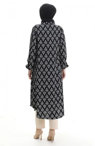 Tunique Longue Boutonnée 0092-02 Noir Et Blanc 0092-02