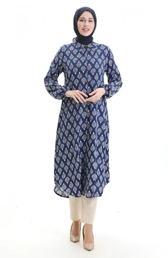 Tunique Longue Boutonnée 0092-03 Bleu Marine 0092-03