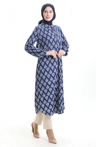 Tunique Longue Boutonnée 0092-03 Bleu Marine 0092-03