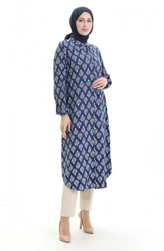 Tunique Longue Boutonnée 0092-03 Bleu Marine 0092-03