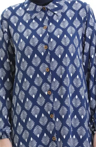 Tunique Longue Boutonnée 0092-03 Bleu Marine 0092-03