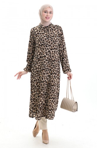 Leopar Desenli Uzun Tunik 0093-01 Kahverengi