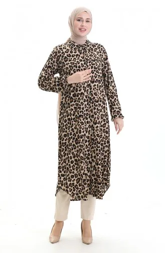 Leopar Desenli Uzun Tunik 0093-01 Kahverengi