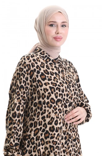 Leopar Desenli Uzun Tunik 0093-01 Kahverengi