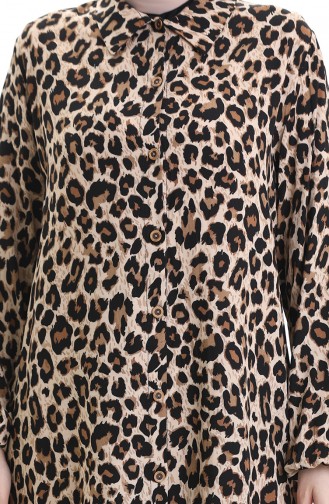 Leopar Desenli Uzun Tunik 0093-01 Kahverengi