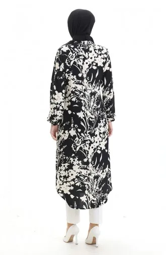 Buttoned Patterned Long Tunic 0094-01 Black Beige 0094-01