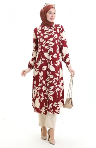 تونيك طويل بأزرار 0095-01 أحمر قرمزي بيج 0095-01