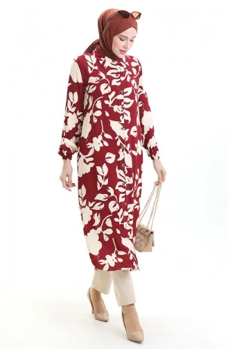 تونيك طويل بأزرار 0095-01 أحمر قرمزي بيج 0095-01