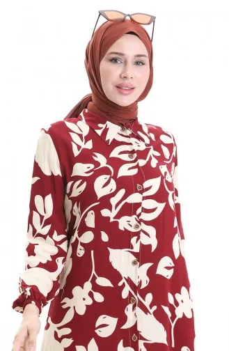 تونيك طويل بأزرار 0095-01 أحمر قرمزي بيج 0095-01