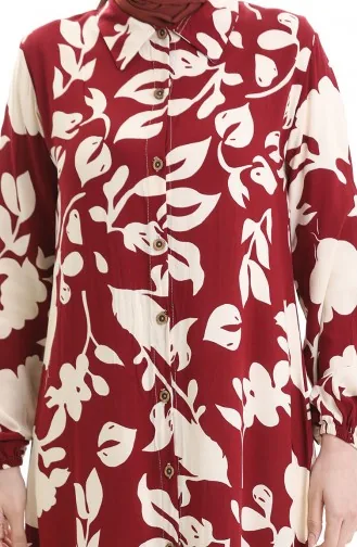 تونيك طويل بأزرار 0095-01 أحمر قرمزي بيج 0095-01
