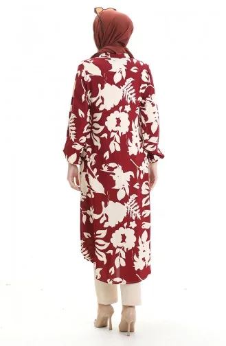 تونيك طويل بأزرار 0095-01 أحمر قرمزي بيج 0095-01