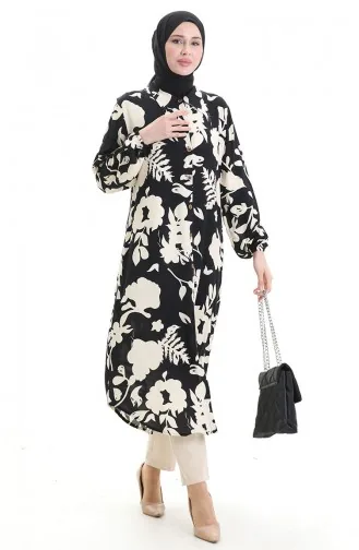 تونيك طويل بأزرار 0095-04 أسود بيج 0095-04