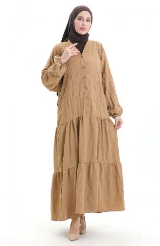 Robe Brodée à Demi-bouton 0059-06 Café Au Lait 0059-06
