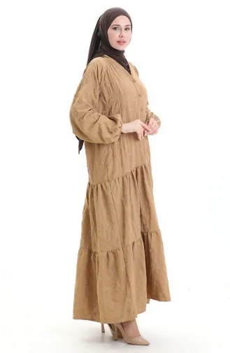 Robe Brodée à Demi-bouton 0059-06 Café Au Lait 0059-06