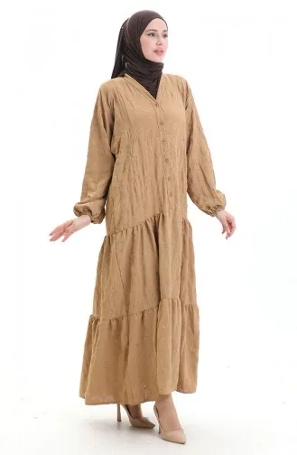 Robe Brodée à Demi-bouton 0059-06 Café Au Lait 0059-06