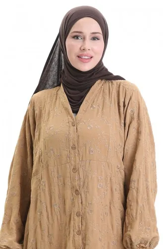 Robe Brodée à Demi-bouton 0059-06 Café Au Lait 0059-06