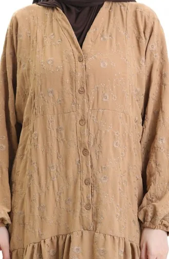Robe Brodée à Demi-bouton 0059-06 Café Au Lait 0059-06