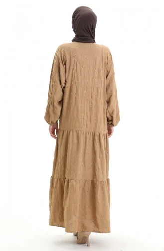 Robe Brodée à Demi-bouton 0059-06 Café Au Lait 0059-06