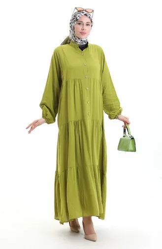 Kleid Mit Halbgeknöpften Elastischen Ärmeln 0091-01 Khaki 0091-01