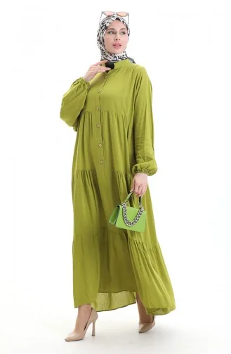Kleid Mit Halbgeknöpften Elastischen Ärmeln 0091-01 Khaki 0091-01