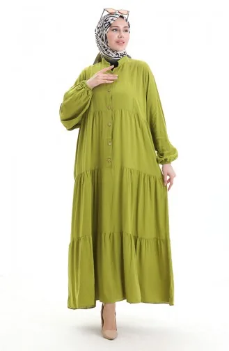 Kleid Mit Halbgeknöpften Elastischen Ärmeln 0091-01 Khaki 0091-01