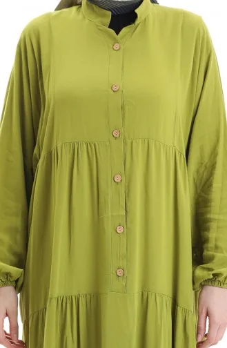 Kleid Mit Halbgeknöpften Elastischen Ärmeln 0091-01 Khaki 0091-01