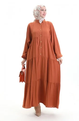 Robe à Manches élastiques à Demi-boutonnage 0091-02 Brique 0091-02