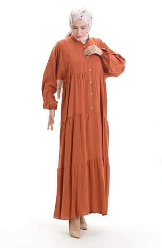 Robe à Manches élastiques à Demi-boutonnage 0091-02 Brique 0091-02