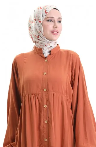 Robe à Manches élastiques à Demi-boutonnage 0091-02 Brique 0091-02