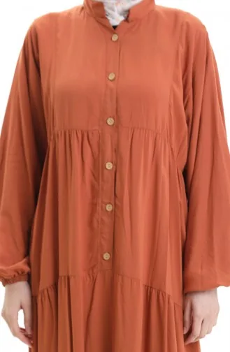 Robe à Manches élastiques à Demi-boutonnage 0091-02 Brique 0091-02